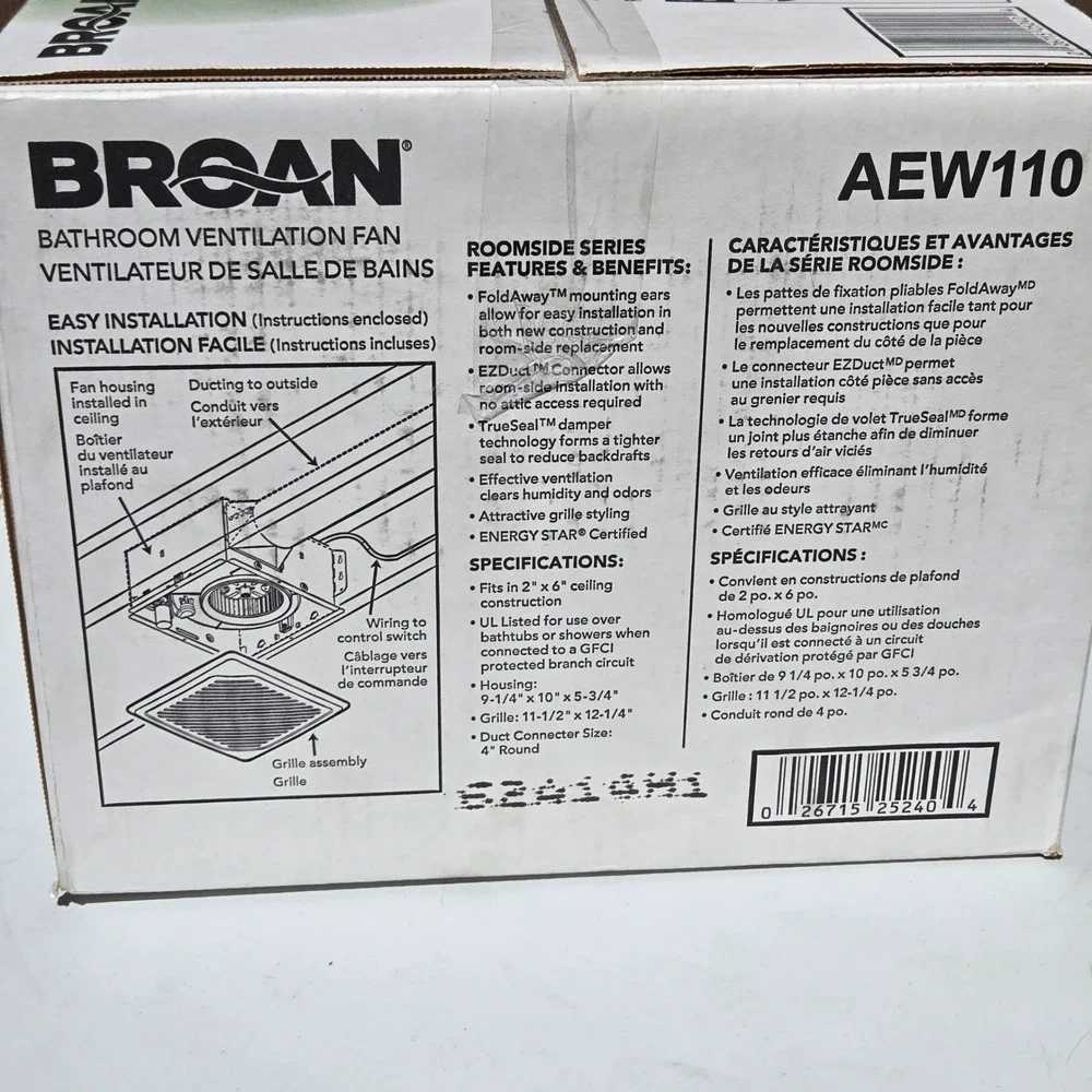Broan InVent Series Quiet Ventilation Fan White AEW110